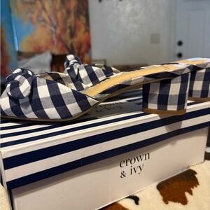 Crown & Ivy Women's Navy Gingham Mules